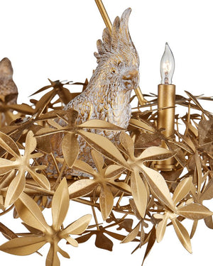 Currey & Company Aviary Gold Ring Chandelier - Elegant Botanical Design With Sculptural Birds And Adjustable Height Gold Wrought Iron ,Composite 9000-1320-currey-company