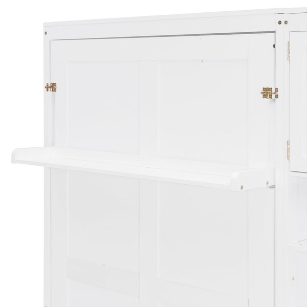 English Elm Dual Twin Wall Murphy Beds with Storage Tower Shelves for Kids or Guest Rooms White N820S00058K-1
