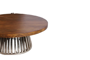 English Elm Round Low Profile Coffee Table Solid Wood Metal Base Minimalist Living Room Accent B024P357602