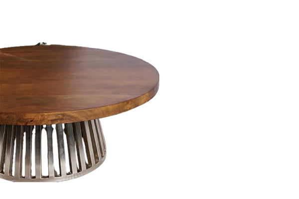English Elm Round Low Profile Coffee Table Solid Wood Metal Base Minimalist Living Room Accent B024P357602
