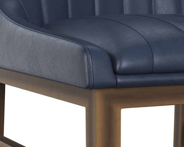 Sunpan HALDEN Barstool - Elevate Your Space with Durable Bravo Admiral Faux Leather and Rustic Bronze Frame Blue 112257
