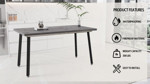 English Elm 55.12-70.87"expandable Modern kitchen dining table, gray MDF top with black metal legs, seats 4-6, sturdy stylish centerpiece W2189P190486