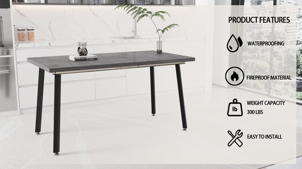 English Elm 55.12-70.87"expandable Modern kitchen dining table, gray MDF top with black metal legs, seats 4-6, sturdy stylish centerpiece W2189P190486