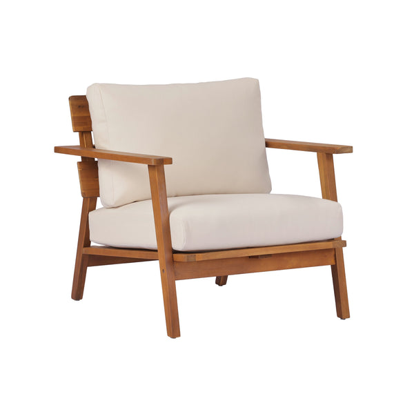English Elm 29.5" Solid Acacia Outdoor Club Chair Mid-century Patio Armchair with Quick-dry Cushion N767P359940T