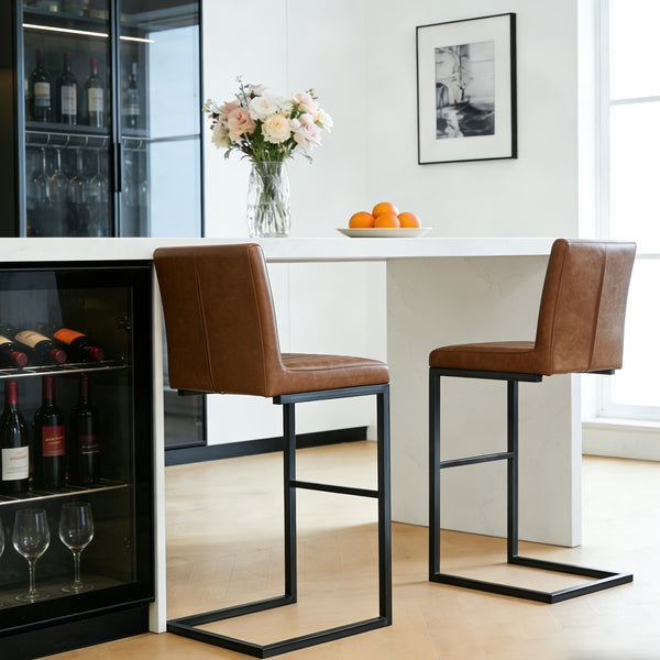 English Elm Faux Leather Counter Stools Set of Two Ergonomic Curved Back Metal Frame Kitchen Seating W5096P400661