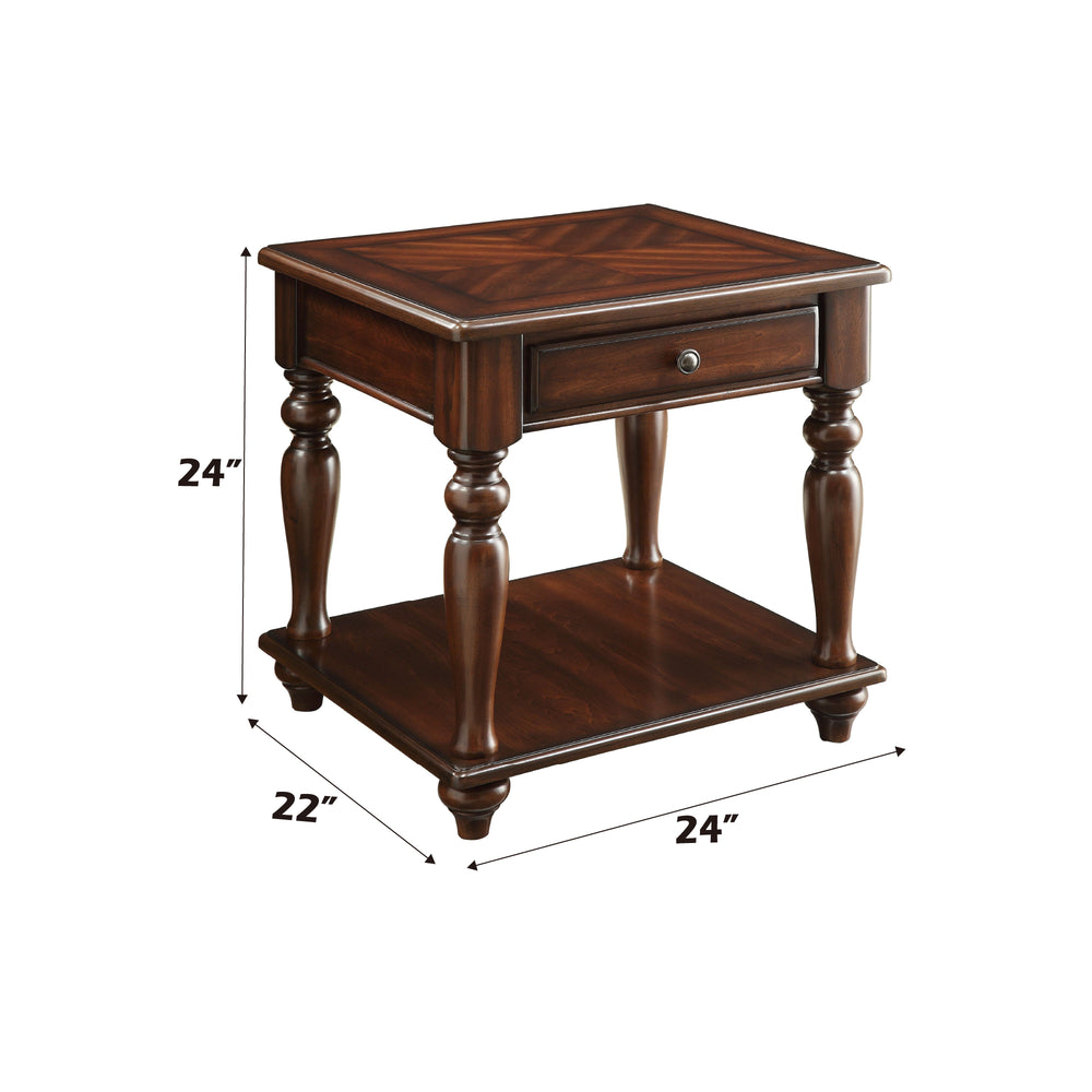 English Elm Farrel Parquet Top Walnut End Table with Drawer and Open Shelf for Living Room B2726P484476