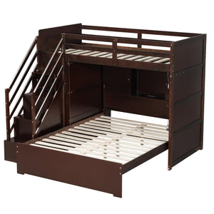 English Elm Twin Over Full Bunk Bed with Wardrobe Storage Stairs Shelves and Usb Charging Espresso LT000292AAP
