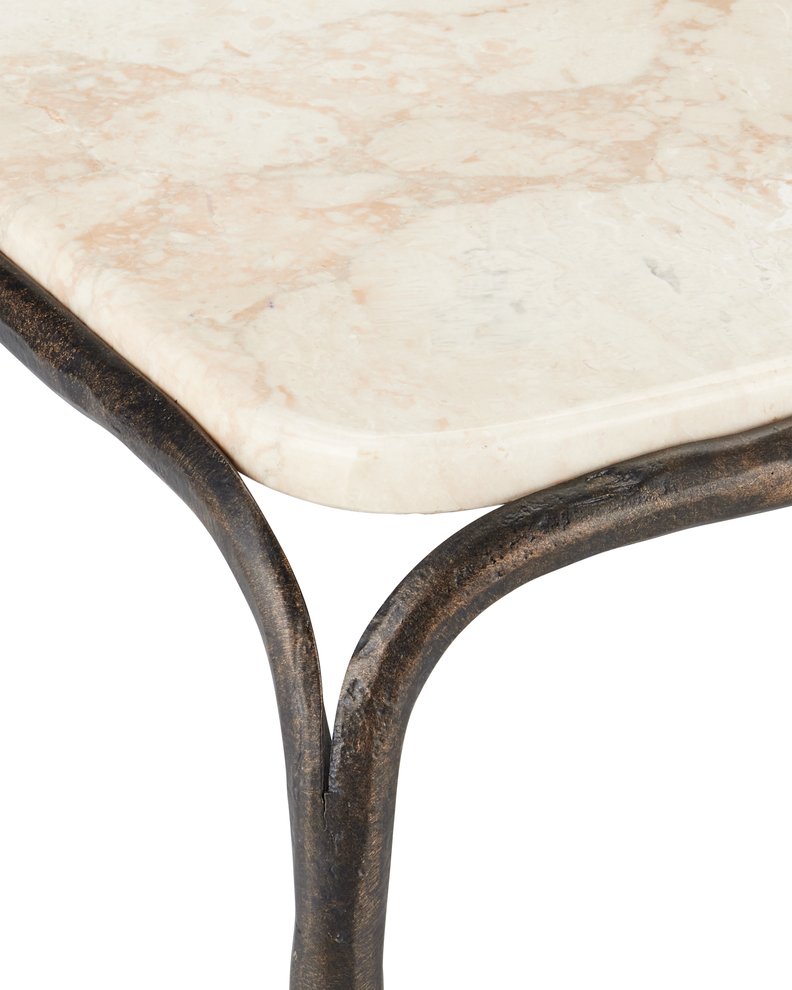 Currey & Company Crema Cocktail Table: Industrial Elegance With Artisanal Craftsmanship & Unique Fold-down Design Natural Marble ,Iron 4000-0220-currey-company