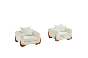 English Elm Upholstery Sherpa Tweed Armchair with Oak Legs for Living Room - Deep 27.5" Lounge Seat, Removable Cushion Beige W2817P331356