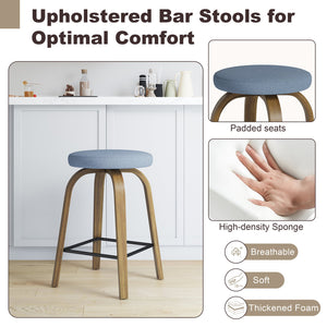 English Elm Swivel Backless Counter Stools Set of 2 with Fabric Seat Bentwood Legs Mid-century Modern Blue W3107P446977