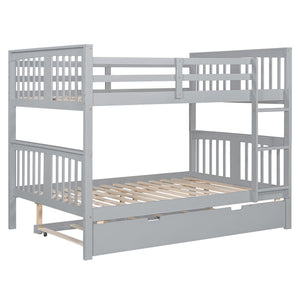 English Elm Full Over Bunk Bed with Twin Trundle Solid Pine Frame Gray Convertible LT100204AAE