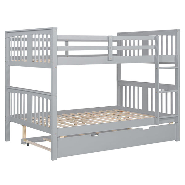 English Elm Full Over Bunk Bed with Twin Trundle Solid Pine Frame Gray Convertible LT100204AAE-1