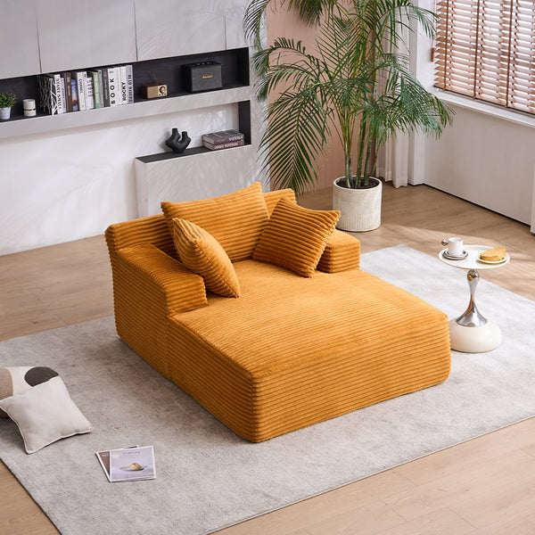 English Elm Oversized Corduroy Chaise Longue Sofa Bed — Modern Deep-Seat Sleeper with Armrests & Pillows for Compact Spaces Orange W1752P264714