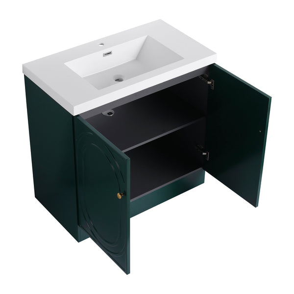 English Elm 36" Freestanding Bathroom Vanity with Resin Sink, Soft-Close Doors, Adjustable Shelf & Metal Handles Dark Green W999S00274