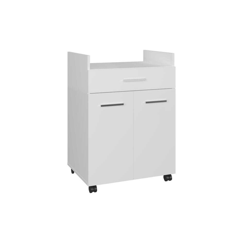 English Elm Glover Mobile Kitchen Cart with Casters, Drawer, Open Shelves & Cabinet — White MDF Prep Station B070P337112
