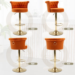 English Elm UNITED Velvet 360° Rotating Bar Chair with Diamond Stitching, Gold Frame, Plush Foam Seat, Adjustable Height Orange W1568P361721