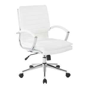 OSP Home Furnishings Mid Back Faux Leather Manager Chair with Lumbar Support and Chrome Loop Arms White SPX23591C-U11