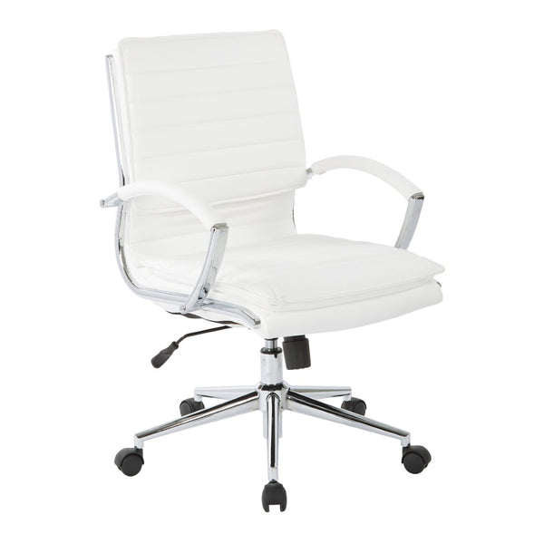 OSP Home Furnishings Mid Back Faux Leather Manager Chair with Lumbar Support and Chrome Loop Arms White SPX23591C-U11