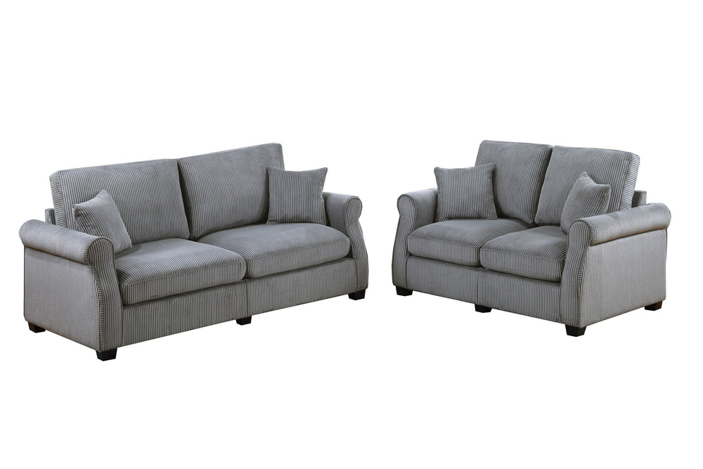 English Elm Black Corduroy Upholstered Sofa and Loveseat Set for Contemporary Living Rooms Fog B011S02182