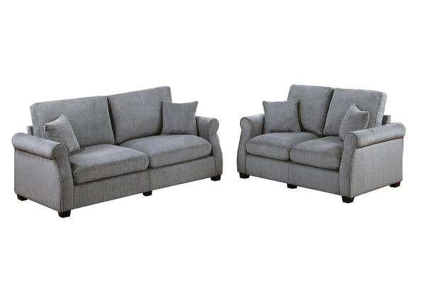 English Elm Black Corduroy Upholstered Sofa and Loveseat Set for Contemporary Living Rooms Fog B011S02182