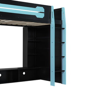 English Elm Twin Gaming Loft Bed with Desk Rgb Lighting and Multi-tier Shelves for Teen Rooms Blue LT000160AAC