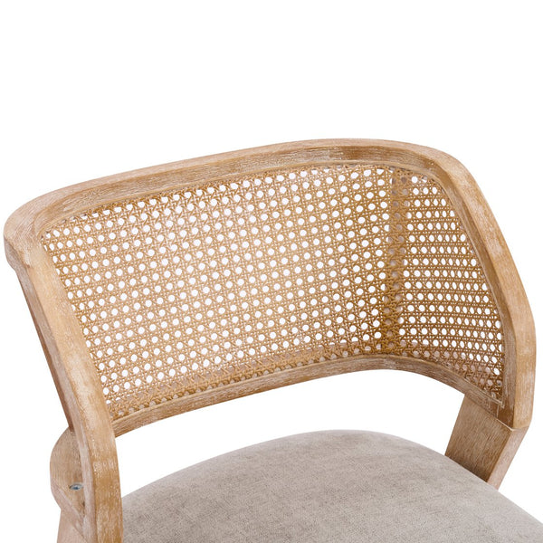 English Elm Upholstered Rattan Back Dining Chairs Solid Rubberwood Farmhouse Boho Set of 2 N776P394378D