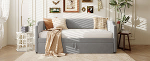 English Elm Twin Velvet Upholstered Daybed with Pop up Trundle for Guest or Kids Rooms Gray SF000197AAE