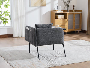 English Elm Leisure Linen Accent Chair with Built-in Side Table Pockets and Lumbar Pillow Modern Dark Gray W395P453309