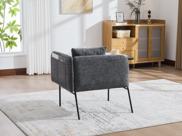 English Elm Leisure Linen Accent Chair with Built-in Side Table Pockets and Lumbar Pillow Modern Dark Gray W395P453309