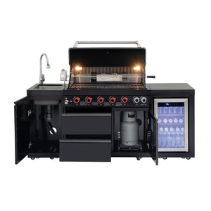 English Elm Outdoor Kitchen Island 6 Burner Propane Grill with Sink Fridge Granite Top W5007S00009