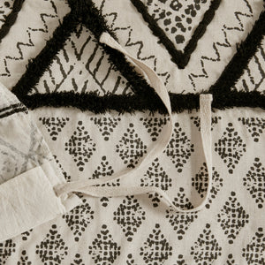 English Elm Full/Queen Marta 3-Piece Cotton Flax Duvet Cover Set with Black Diamond Print & Chenille Trim, Boho Chic B03596485