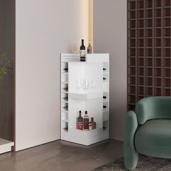 English Elm Bar Cabinet with Concealed Double Doors and 8 Wine Bottle Slots, Durable Engineered Wood Storage Solution White 51.18 L x 23.23 W x 4.72 H B097P296849