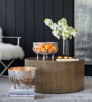 English Elm 13.4x13.4x8.7" Silver Glass Bowl with Floral Cast Aluminum Legs for Elegant Display W2078P490405