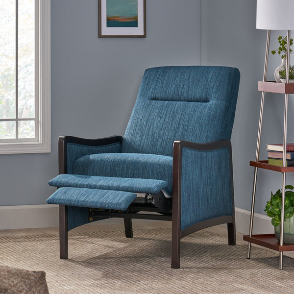 English Elm Christopher Knight Home® - Fabric Recliner Chair Mid-Century Push-Back Upholstered Armchair with Thick Cushion and Birch Frame Navy Blue 70449.00
