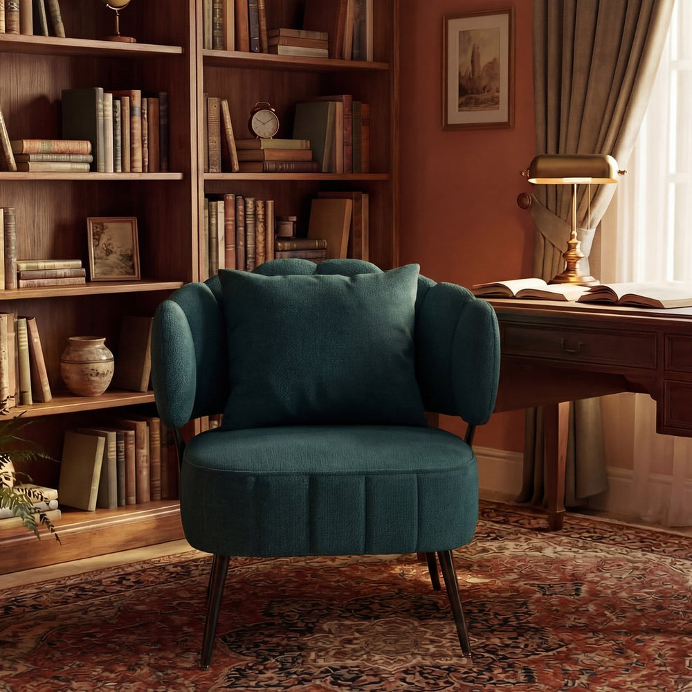 English Elm Decorative Chenille Barrel Tub Chair with Pocket Coil Cushion for Cozy Reading Nooks Green W5188P462020