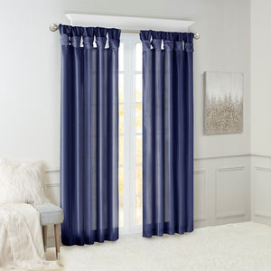 English Elm Twist Tab Lined Faux Silk Curtain Panel In Navy - Elegant 50X95" Design For Luxurious Living Spaces B03598204-GIGA