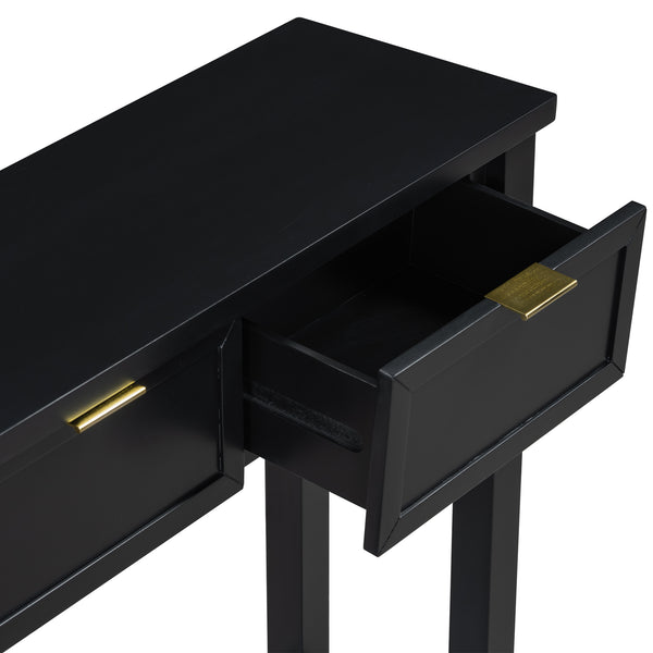 English Elm U_style Contemporary Console Table with 4 Drawers Pine Legs Open Shelf Foyer N711P218638B