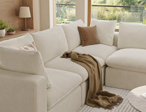 English Elm Modular L Shaped Sectional Sofa in Corduroy Fabric Seats Four with Accent Pillows W1955S00003