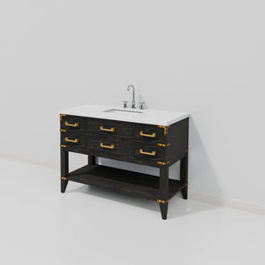 English Elm Black Oak Single Bath Vanity 48" With White Quartz Top, Chrome Faucet & Ample Storage Solutions B2731P261029