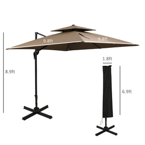 English Elm Outsunny 10Ft Offset Cantilever Patio Umbrella With Crank, 360° Rotation, Easy Tilt & Cover, Coffee W2225P217596-GIGA