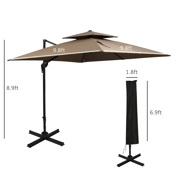 English Elm Outsunny 10Ft Offset Cantilever Patio Umbrella With Crank, 360° Rotation, Easy Tilt & Cover, Coffee W2225P217596-GIGA