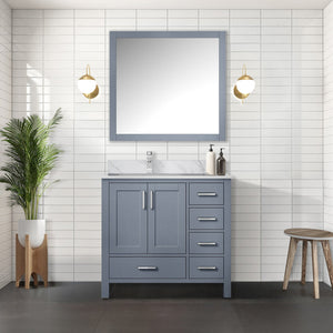 English Elm Dark Grey 36" Bath Vanity with Left Carrara Marble Top, Soft-Close Drawers, Chrome Faucet Set B2731P259029