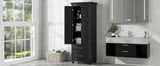 English Elm Tall Storage Cabinet With Two Drawers For Bathroom/Office, Black