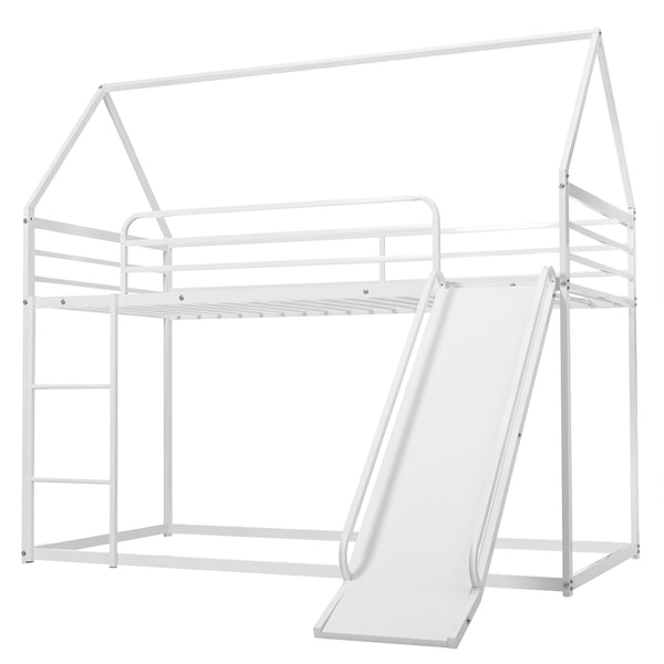 English Elm Twin Metal Tube Bunk Bed Frame for Kids Durable Sturdy Construction Safe Space-Saving Design White W420P256562