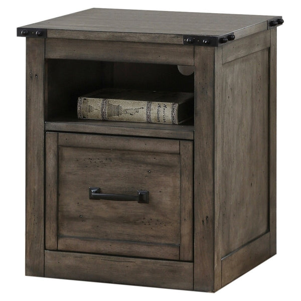 English Elm Storehouse Industrial Rustic File Cabinet Smoked Grey Hardwood with Iron Rivet Hardware B108P468548