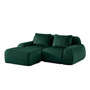 English Elm 82" Modular L-shaped Sectional Sofa Flannelette Upholstered with Movable Ottoman Living Room Green W714S01524