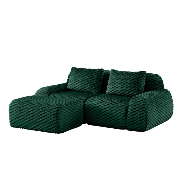 English Elm 82" Modular L-shaped Sectional Sofa Flannelette Upholstered with Movable Ottoman Living Room Green W714S01524