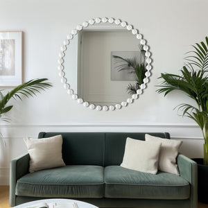JLA Home Madison Park Signature - 36" Vintage-Inspired Round Wall Mirror with Matte White Beaded Metal Frame, HD Glass & Easy Hang (36" diameter) MPS95F-0043