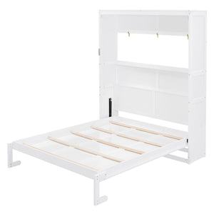 English Elm Queen Murphy Wall Bed with Integrated Shelving Foldable Mdf Cabinet for Guest Rooms White LP000693AAK-3