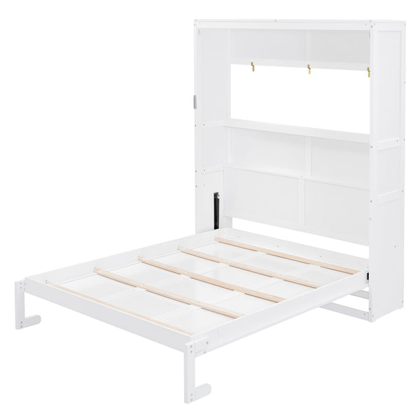 English Elm Queen Murphy Wall Bed with Integrated Shelving Foldable Mdf Cabinet for Guest Rooms White LP000693AAK-3